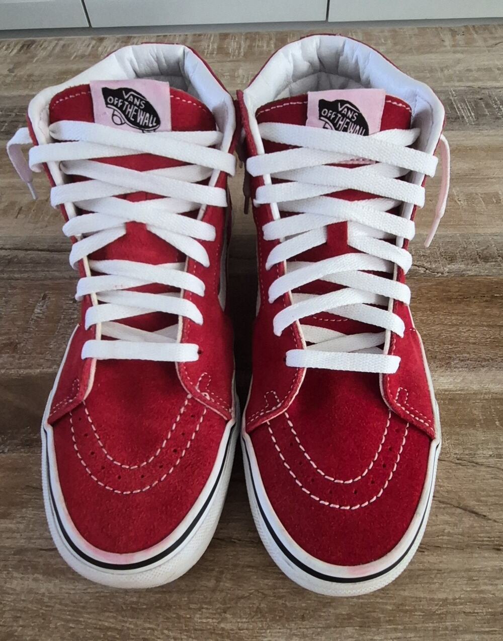 Vans Sk8- Hi Red/ True White Canvas Suede Skate Shoes Sneakers Size 7.5 Women's